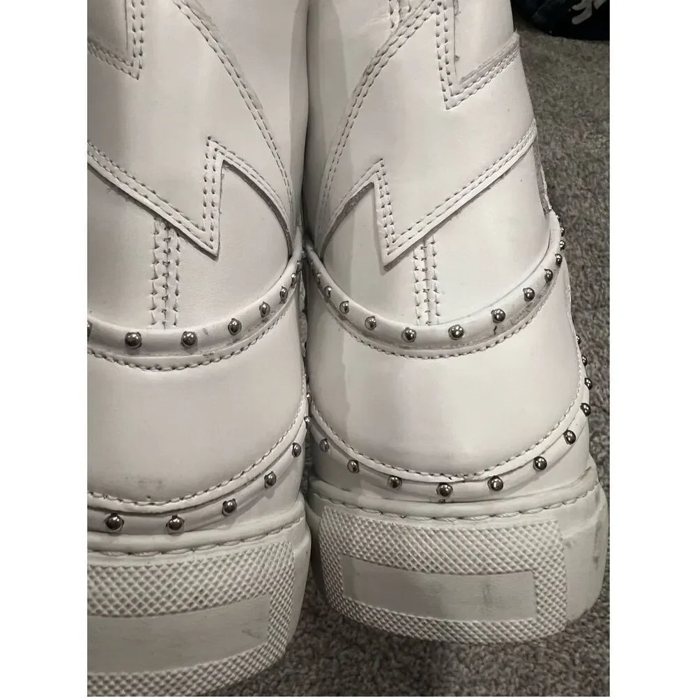 Zadig & Voltaire Women's White Leather Studded High Flash Sneakers Size 41 NWOT